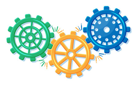 Geometric colorful gear wheels. Cogwheel isolatedのイラスト素材