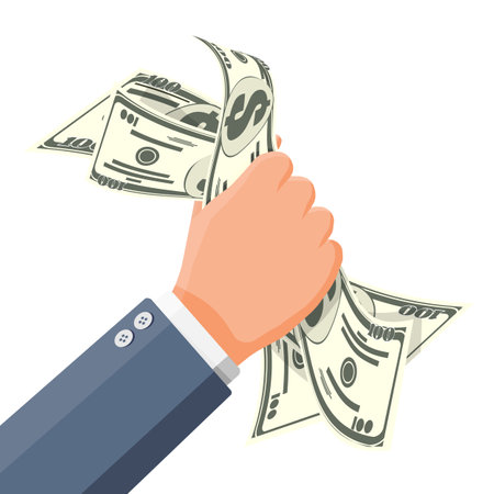 Businessman squeeze cash in fist. Money in handのイラスト素材
