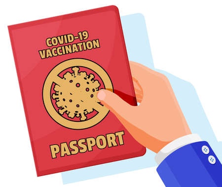 Covid-19 vaccination passport in hand.のイラスト素材