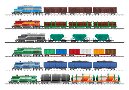 Set of train cargo wagons, cisterns, tanks, carsのイラスト素材