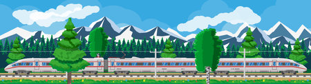 High Speed Train And Summer Landscapeのイラスト素材