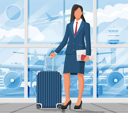 Woman with Travel Bag. Tourist with Suitcaseのイラスト素材