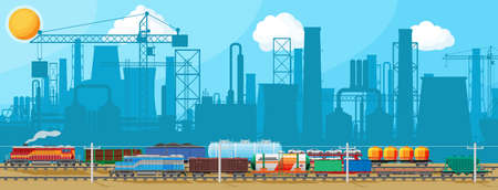 Landscape of Cargo Rail Transportation With Plantのイラスト素材