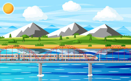 Train and Landscape with Mountain.のイラスト素材