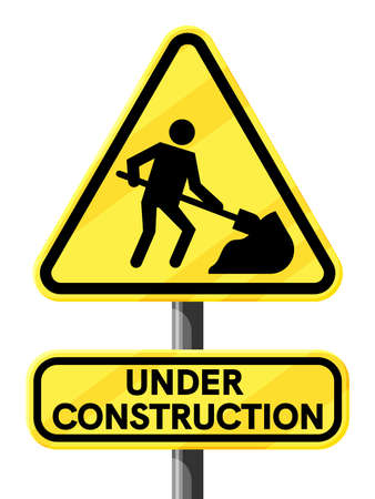 Under Construction Sign with Man Digging Ground.のイラスト素材