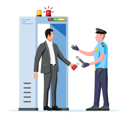 Scanner Gate, Man and Police Officer Icon.のイラスト素材