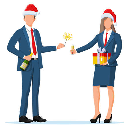 Business People in Christmas Hats on Holiday.のイラスト素材