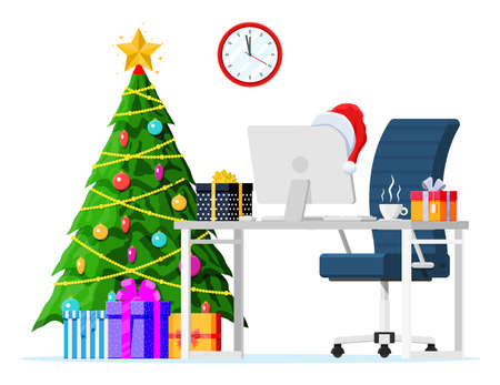 Christmas and New Year Office Desk Workspaceのイラスト素材