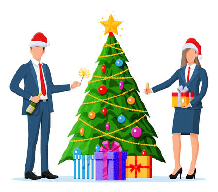 Business People in Christmas Hats on Holiday.のイラスト素材
