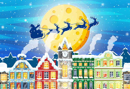 Christmas Card with Urban Landscape and Snowfall.のイラスト素材