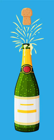 Champagne bottle opening with pop and cork flying.のイラスト素材