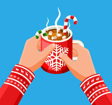 Coffee Mug with Marshmallows and Candy Cane.のイラスト素材