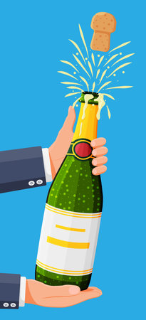 Champagne bottle opening with pop and cork flying.のイラスト素材