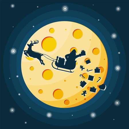 Santa claus on sleigh full of gifts and reindeerのイラスト素材