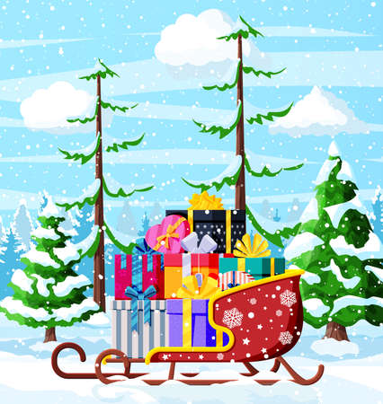 Christmas Santa Claus sleigh with gifts boxesのイラスト素材