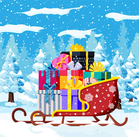 Christmas Santa Claus sleigh with gifts boxesのイラスト素材