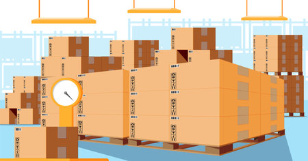 Warehouse Interior with Goods and Containerのイラスト素材