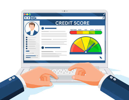 Laptop with Credit Score App on Screenのイラスト素材