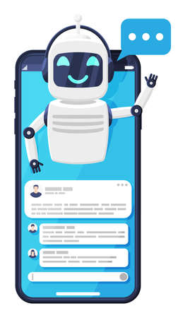 Smartphone with Chat Bot Speak in Bubble on Screenのイラスト素材