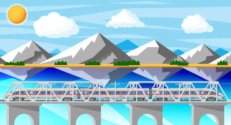 Train and Landscape with Mountain.のイラスト素材