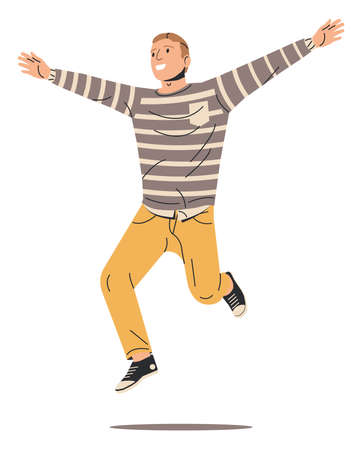 Happy Man in Casual Clothes Jumping Isolated.のイラスト素材