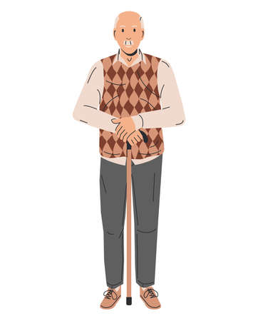 Handsome Elderly Man with Cane Isolated.のイラスト素材