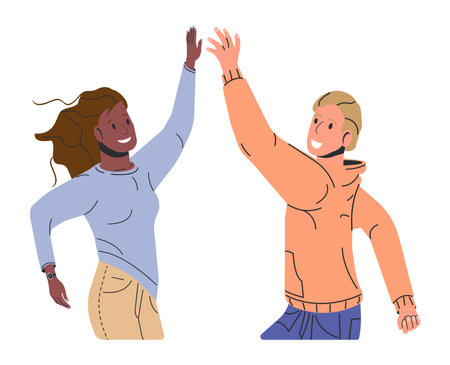 Happy Man and Woman Jumping Isolated.のイラスト素材