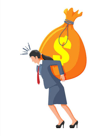 Businesswoman Carrying on Her Back Bag of Moneyのイラスト素材
