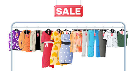 Mens and Womans Clothes on Shop Hangerのイラスト素材