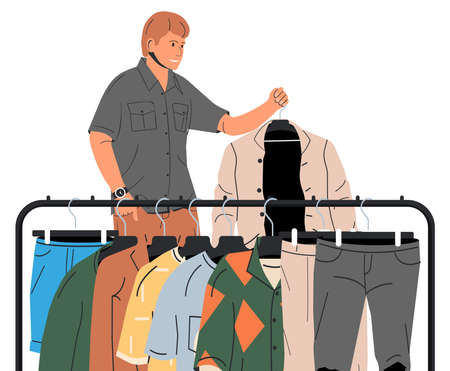 Man Near Rack with Clothes.のイラスト素材