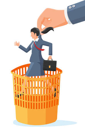 Big Hand Throwing Businesswoman Into Trash Can.のイラスト素材