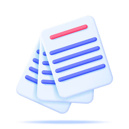 3D White Paper Stack with Text Line Isolated.のイラスト素材
