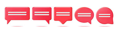 3D Red Blank Speech Bubbles Set Isolated.