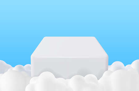 3D White Podium in Fluffy Clouds Backgroundのイラスト素材