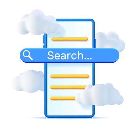 3D Smartphone with Search Bar in Clouds Isolated.のイラスト素材