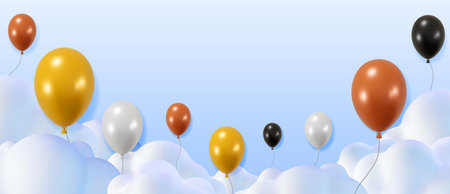 3D Shiny Balloons in Clouds Border.のイラスト素材