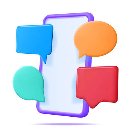 3D Smartphone with Text Bubble Isolated.のイラスト素材