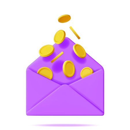 3D Opened Envelope with Gold Coin Insideのイラスト素材