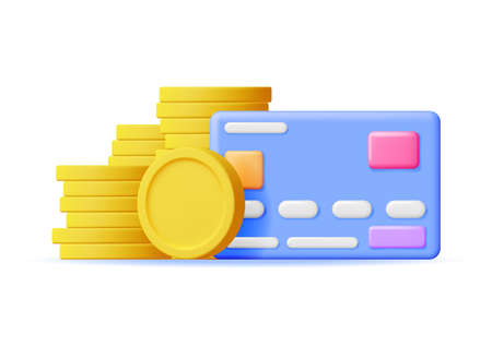 3D Bank Card and Money Stacksのイラスト素材