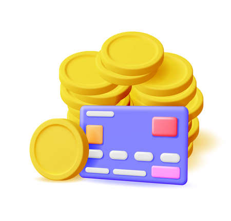 3D Bank Card and Money Stacksのイラスト素材