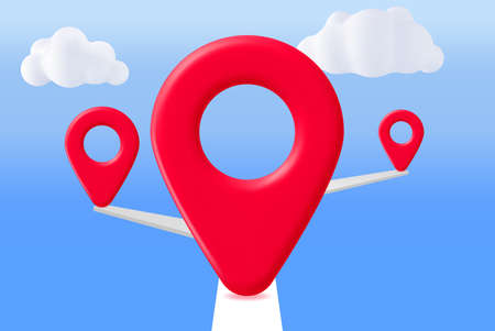 3D Location Map Pin in Clouds