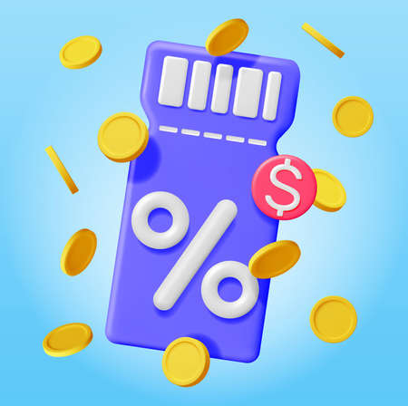 3d Coupon with Percent Symbol and Coinsのイラスト素材