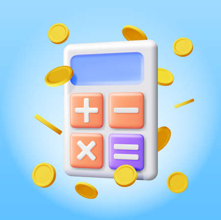 3D Modern Calculator with Golden Coinsのイラスト素材