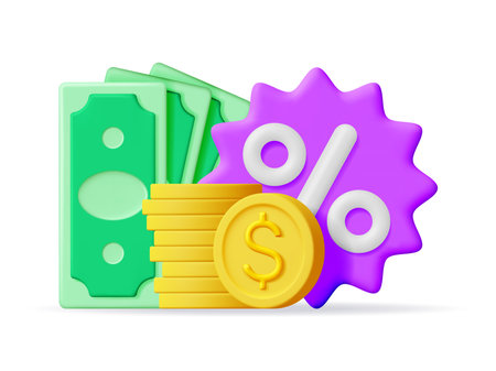 3D Percent Sign Icon Badge with Moneyのイラスト素材