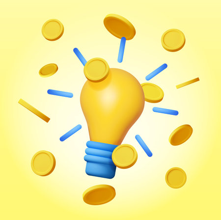 3D Light Bulb with Golden Coins Isolatedのイラスト素材