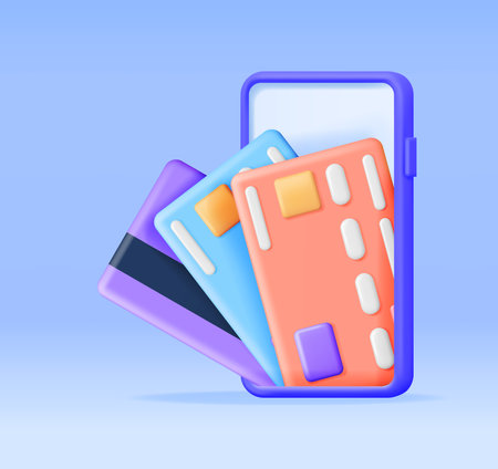 3D Smartphone with Bank Card on Screenのイラスト素材