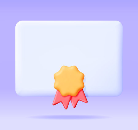 3D Certificate Icon with Stamp and Ribbonのイラスト素材