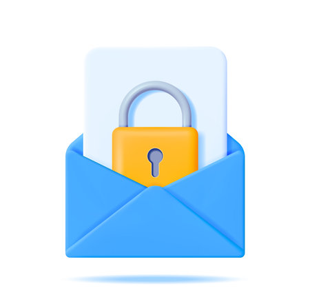 3D Mail Envelope and File with Padlock Isolatedのイラスト素材
