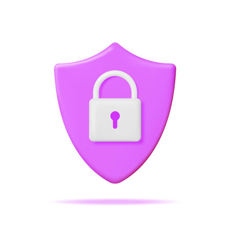 3D Shield with Padlock Isolated on Whiteのイラスト素材