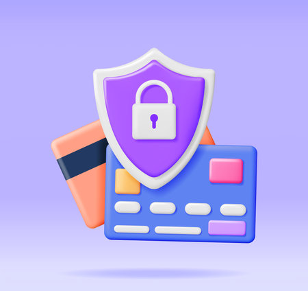 3D Bank or Credit Card with Padlock Isolatedのイラスト素材